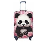 QMNEHJ Travel Luggage Cover Panda Rose Flowers White Stripe Suitcase Cover Protector Elastic Luggage Protector Anti-Scratch Travel Baggage Covers Waterproof Suitcase Sleeve Fits 18-32 Inch Suitcases