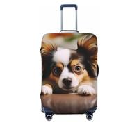 QMNEHJ Travel Luggage Cover Papillon Lying on Tummy Suitcase Cover Protector Elastic Luggage Protector Anti-Scratch Travel Baggage Covers Waterproof Suitcase Sleeve Fits 18-32 Inch Suitcases, Black, S