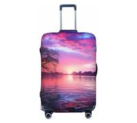 QMNEHJ Travel Luggage Cover Purple Sunset on Water Suitcase Cover Protector Elastic Luggage Protector Anti-Scratch Travel Baggage Covers Waterproof Suitcase Sleeve Fits 18-32 Inch Suitcases, Black, M