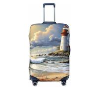 QMNEHJ Travel Luggage Cover Sea Lighthouse Sandbeach Suitcase Cover Protector Elastic Luggage Protector Anti-Scratch Travel Baggage Covers Waterproof Suitcase Sleeve Fits 18-32 Inch Suitcases, Black