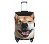 QMNEHJ Travel Luggage Cover Shiba Inu Smile Tongue Out Suitcase Cover Protector Elastic Luggage Protector Anti-Scratch Travel Baggage Covers Waterproof Suitcase Sleeve Fits 18-32 Inch Suitcases, Black