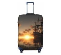 QMNEHJ Travel Luggage Cover Ship in The Lake Sunset Suitcase Cover Protector Elastic Luggage Protector Anti-Scratch Travel Baggage Covers Waterproof Suitcase Sleeve Fits 18-32 Inch Suitcases, Black