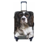 QMNEHJ Travel Luggage Cover Spaniel On The Sofa Suitcase Cover Protector Elastic Luggage Protector Anti-Scratch Travel Baggage Covers Waterproof Suitcase Sleeve Fits 18-32 Inch Suitcases, Black, M