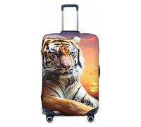 QMNEHJ Travel Luggage Cover Tiger Colorful Sunset Suitcase Cover Protector Elastic Luggage Protector Anti-Scratch Travel Baggage Covers Waterproof Suitcase Sleeve Fits 18-32 Inch Suitcases, Black, M