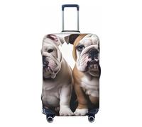 QMNEHJ Travel Luggage Cover Two Cute Bulldog Dogs Suitcase Cover Protector Elastic Luggage Protector Anti-Scratch Travel Baggage Covers Waterproof Suitcase Sleeve Fits 18-32 Inch Suitcases, Black, S