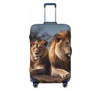 QMNEHJ Travel Luggage Cover Two lions Suitcase Cover Protector Elastic Luggage Protector Anti-Scratch Travel Baggage Covers Waterproof Suitcase Sleeve Fits 18-32 Inch Suitcases, Black, XL