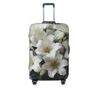 QMNEHJ Travel Luggage Cover White Lily Bouquet Suitcase Cover Protector Elastic Luggage Protector Anti-Scratch Travel Baggage Covers Waterproof Suitcase Sleeve Fits 18-32 Inch Suitcases, Black, M
