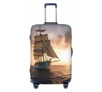 QMNEHJ Travel Luggage Cover White Sailing Ship at Sunset Suitcase Cover Protector Elastic Luggage Protector Anti-Scratch Travel Baggage Covers Waterproof Suitcase Sleeve Fits 18-32 Inch Suitcases