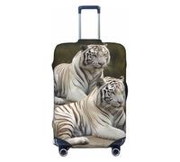 QMNEHJ Travel Luggage Cover White Tigers Suitcase Cover Protector Elastic Luggage Protector Anti-Scratch Travel Baggage Covers Waterproof Suitcase Sleeve Fits 18-32 Inch Suitcases, Black, M