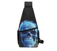 QMNKLET Sling Backpack Crossbody Sling Bag 3D Print Blue skull Chest Bag Daypack Fanny Pack Cross Body Bag for Outdoors Hiking, Black, One Size
