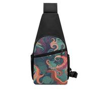 QMNKLET Sling Backpack Crossbody Sling Bag Abstract Octopus Chest Bag Daypack Fanny Pack Cross Body Bag for Outdoors Hiking, Black, One Size
