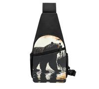QMNKLET Sling Backpack Crossbody Sling Bag Bear silhouette Chest Bag Daypack Fanny Pack Cross Body Bag for Outdoors Hiking, Black, One Size
