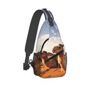 QMNKLET Sling Backpack Crossbody Sling Bag Camels Rest Desert Chest Bag Daypack Fanny Pack Cross Body Bag for Outdoors Hiking, Black, One Size