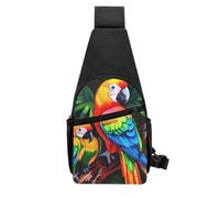 QMNKLET Sling Backpack Crossbody Sling Bag Colored Parrot Chest Bag Daypack Fanny Pack Cross Body Bag for Outdoors Hiking, Black, One Size