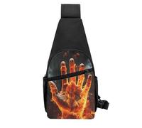 QMNKLET Sling Backpack Crossbody Sling Bag Fire Flame Hand Chest Bag Daypack Fanny Pack Cross Body Bag for Outdoors Hiking, Black, One Size