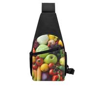 QMNKLET Sling Backpack Crossbody Sling Bag Fresh Fruits and Vegetables Chest Bag Daypack Fanny Pack Cross Body Bag for Outdoors Hiking, Black, One Size