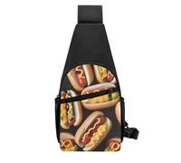 QMNKLET Sling Backpack Crossbody Sling Bag Fun Food Hot Dogs Chest Bag Daypack Fanny Pack Cross Body Bag for Outdoors Hiking, Black, One Size