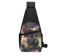 QMNKLET Sling Backpack Crossbody Sling Bag German Shepherd Puppy Chest Bag Daypack Fanny Pack Cross Body Bag for Outdoors Hiking, Black, One Size