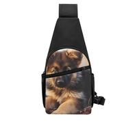 QMNKLET Sling Backpack Crossbody Sling Bag German Shepherd Puppy Chest Bag Daypack Fanny Pack Cross Body Bag for Outdoors Hiking, Black, One Size