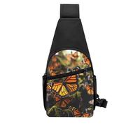 QMNKLET Sling Backpack Crossbody Sling Bag Heaps of Orange Monarch Butterflies Chest Bag Daypack Fanny Pack Cross Body Bag for Outdoors Hiking, Black, One Size