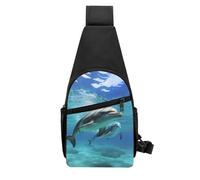 QMNKLET Sling Backpack Crossbody Sling Bag Marine dolphin Chest Bag Daypack Fanny Pack Cross Body Bag for Outdoors Hiking, Black, One Size