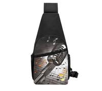 QMNKLET Sling Backpack Crossbody Sling Bag Microphone with Music Notes Chest Bag Daypack Fanny Pack Cross Body Bag for Outdoors Hiking, Black, One Size
