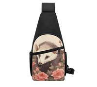QMNKLET Sling Backpack Crossbody Sling Bag Opossum and Roses Chest Bag Daypack Fanny Pack Cross Body Bag for Outdoors Hiking, Black, One Size
