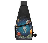 QMNKLET Sling Backpack Crossbody Sling Bag Outer Space Rocket Astronaut Chest Bag Daypack Fanny Pack Cross Body Bag for Outdoors Hiking, Black, One Size