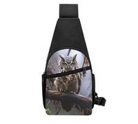 QMNKLET Sling Backpack Crossbody Sling Bag Owl on a branch Chest Bag Daypack Fanny Pack Cross Body Bag for Outdoors Hiking, Black, One Size