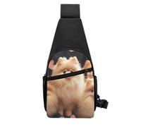 QMNKLET Sling Backpack Crossbody Sling Bag Pomeranians Puppies Chest Bag Daypack Fanny Pack Cross Body Bag for Outdoors Hiking, Black, One Size