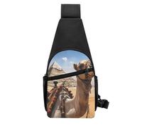 QMNKLET Sling Backpack Crossbody Sling Bag Pyramid Camel Chest Bag Daypack Fanny Pack Cross Body Bag for Outdoors Hiking, Black, One Size