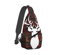 QMNKLET Sling Backpack Crossbody Sling Bag Reindeer Tartan Checkered Plaid Chest Bag Daypack Fanny Pack Cross Body Bag for Outdoors Hiking, Black, One Size