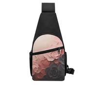 QMNKLET Sling Backpack Crossbody Sling Bag Rose Color Blush and Black Chest Bag Daypack Fanny Pack Cross Body Bag for Outdoors Hiking, Black, One Size