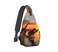 QMNKLET Sling Backpack Crossbody Sling Bag Sunsets Lake Horses Chest Bag Daypack Fanny Pack Cross Body Bag for Outdoors Hiking, Black, One Size