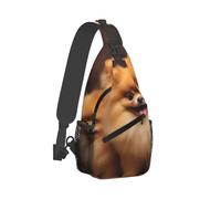 QMNKLET Sling Backpack Crossbody Sling Bag Yellow pomeranian Chest Bag Daypack Fanny Pack Cross Body Bag for Outdoors Hiking, Black, One Size