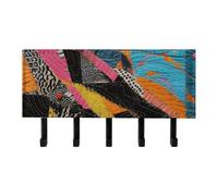QMNLKH A Colorful Quilt Wall Mounted Key Rack for Home, No Drilling Key Holder with 5 Hooks, Self Adhesive Keys Chain Organizer for Hallway, Keys Hanger Shelf for Office, Doorway Black
