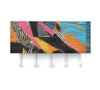 QMNLKH A Colorful Quilt Wall Mounted Key Rack for Home, No Drilling Key Holder with 5 Hooks, Self Adhesive Keys Chain Organizer for Hallway, Keys Hanger Shelf for Office, Doorway White