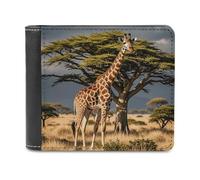QMNLKH Africa Giraffe Majestic Tree Wallet for Men, Capacity Bifold Passcase with Card Slots for Travel, Slim Money Clip with Coin Purse, Leather RFID Blocking Wallets with ID Windows for Gift