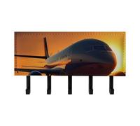QMNLKH Airplane at Sunset Wall Mounted Key Rack for Home, No Drilling Key Holder with 5 Hooks, Self Adhesive Keys Chain Organizer for Hallway, Keys Hanger Shelf for Office, Doorway Black