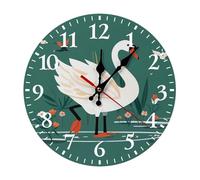 QMNLKH Ancient Flower Swan Wall Clock for Home, Battery Operated Clock for Hotel, Round Wall Clock with Arabic Numerals White, Easy to Read, Non-Ticking Clocks for Living Room 25 * 25cm