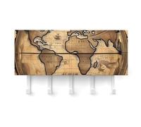 QMNLKH Ancient Map World Globe Wall Mounted Key Rack for Home, No Drilling Key Holder with 5 Hooks, Self Adhesive Keys Chain Organizer for Hallway, Keys Hanger Shelf for Office, Doorway White