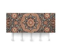QMNLKH Antique Orientalist Art Wall Mounted Key Rack for Home, No Drilling Key Holder with 5 Hooks, Self Adhesive Keys Chain Organizer for Hallway, Keys Hanger Shelf for Office, Doorway White