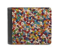 QMNLKH Assorted Jelly Beans Wallet for Men, Capacity Bifold Passcase with Card Slots for Travel, Slim Money Clip with Coin Purse, Leather RFID Blocking Wallets with ID Windows for Gift