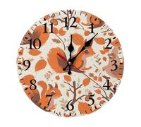 QMNLKH Autumn Squirrel Wall Clock for Home, Battery Operated Clock for Hotel, Round Wall Clock with Arabic Numerals Black, Easy to Read, Non-Ticking Clocks for Living Room 25 * 25cm