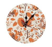 QMNLKH Autumn Squirrel Wall Clock for Home, Battery Operated Clock for Hotel, Round Wall Clock with Arabic Numerals White, Easy to Read, Non-Ticking Clocks for Living Room 30 * 30cm