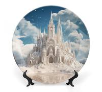 QMNLKH Building A Sandcastle Bone China Decorative Plate for Home Decor, Round Ceramic Decorative Dish with Stand Hook, Wall Hanging Ornament Plates for Office, Porcelain Plates 6inch