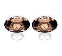 QMNLKH Cartoon Brown Monkey Cabinet Knobs for Home, Round Drawer Pulls for Kitchen, Personalized Cupboard Handles with Screw, Fashion Dresser Knobs for Office, Drawer Handles, 2 Packs