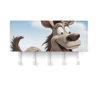 QMNLKH Cartoon Donkey Wall Mounted Key Rack for Home, No Drilling Key Holder with 5 Hooks, Self Adhesive Keys Chain Organizer for Hallway, Keys Hanger Shelf for Office, Doorway White