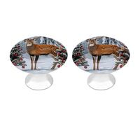QMNLKH Cow Deer Trees Christmas Cabinet Knobs for Home, Round Drawer Pulls for Kitchen, Personalized Cupboard Handles with Screw, Fashion Dresser Knobs for Office, Drawer Handles, 2 Packs