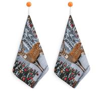 QMNLKH Cow Deer Trees Christmas Hand Towels for Kitchen, Quick Dry Hanging Hand Towels with Loops, Absorbent Hand Towel for Bathroom, Square Soft Microfiber Towels for Gym, 11.8inch 2PCS